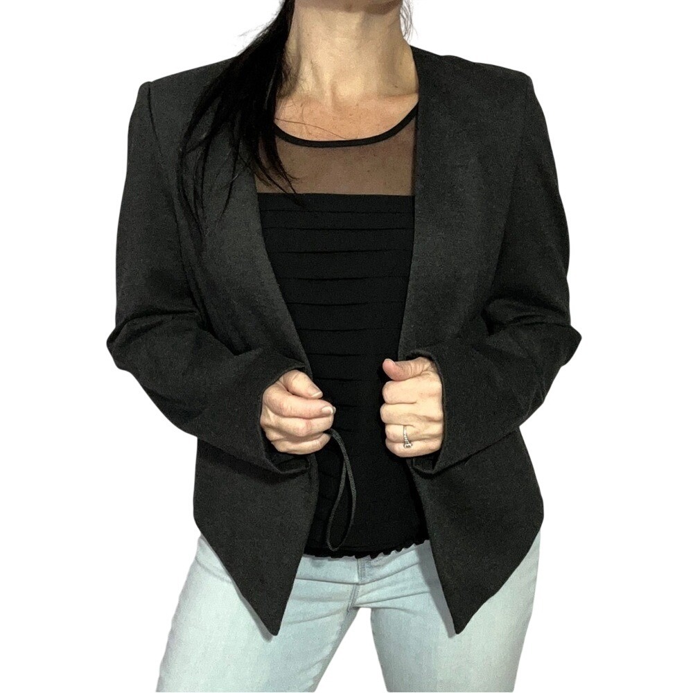 NWT MARIO SERRANI Italy Women's Open Front Blazer Charcoal Gray Size Medium M